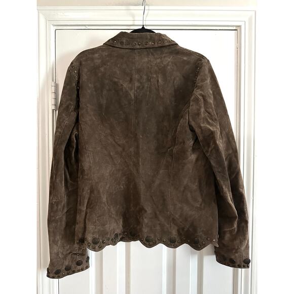 MONTANACO Leather Studded Embellished Jacket Skirt Set Brown Prairie Western -L - Picture 6 of 12